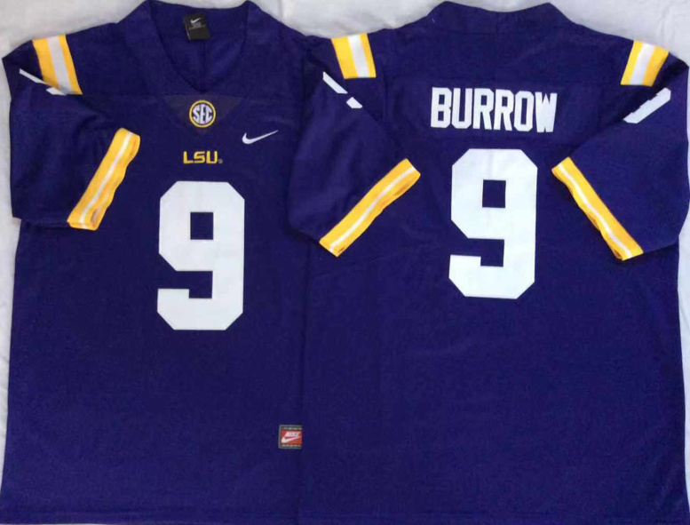 NCAA Men LSU Tigers Purple #9 BURROW